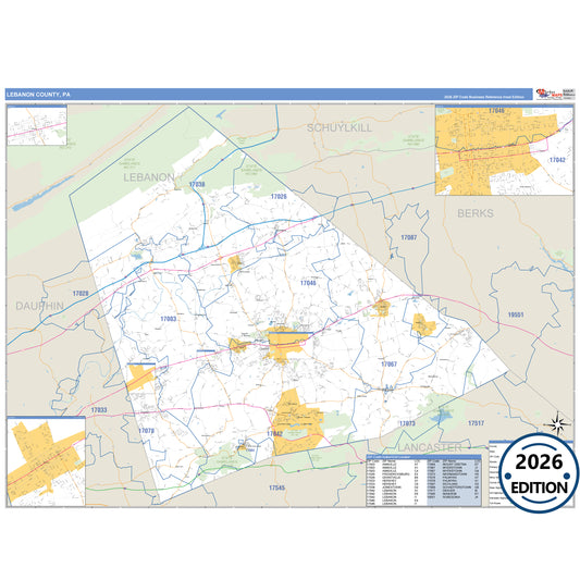 Lebanon County, PA Business Reference 5 Digit ZIP Code Wall Map