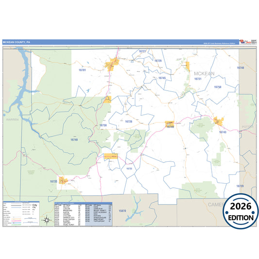 McKean County, PA Business Reference 5 Digit ZIP Code Wall Map