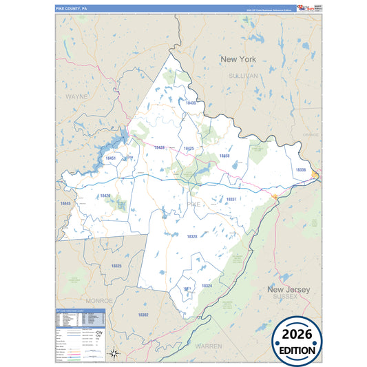 Pike County, PA Business Reference 5 Digit ZIP Code Wall Map