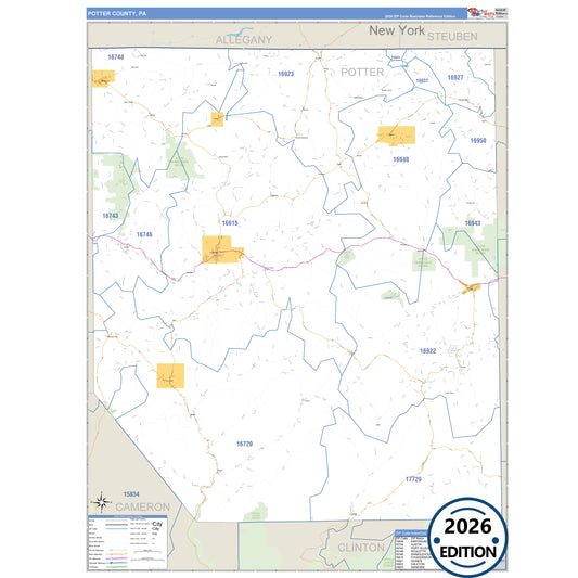Potter County, PA Business Reference 5 Digit ZIP Code Wall Map
