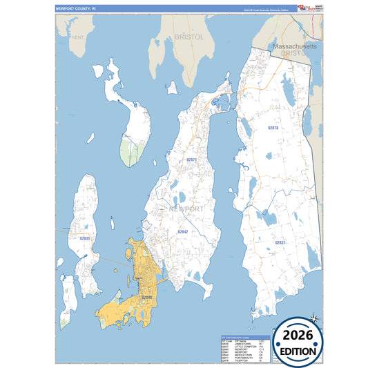 Newport County, RI Business Reference 5 Digit ZIP Code Wall Map