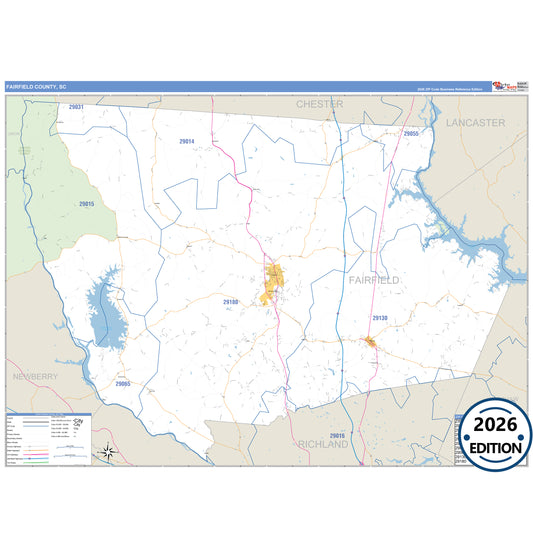 Fairfield County, SC Business Reference 5 Digit ZIP Code Wall Map