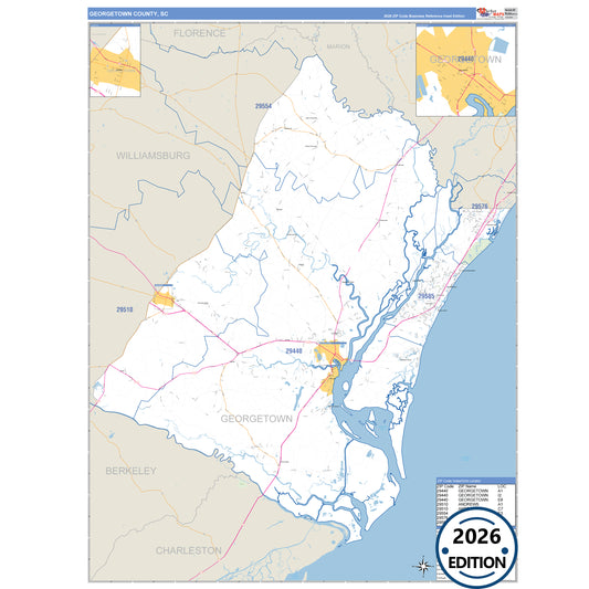 Georgetown County, SC Business Reference 5 Digit ZIP Code Wall Map