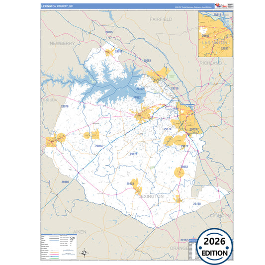 Lexington County, SC Business Reference 5 Digit ZIP Code Wall Map