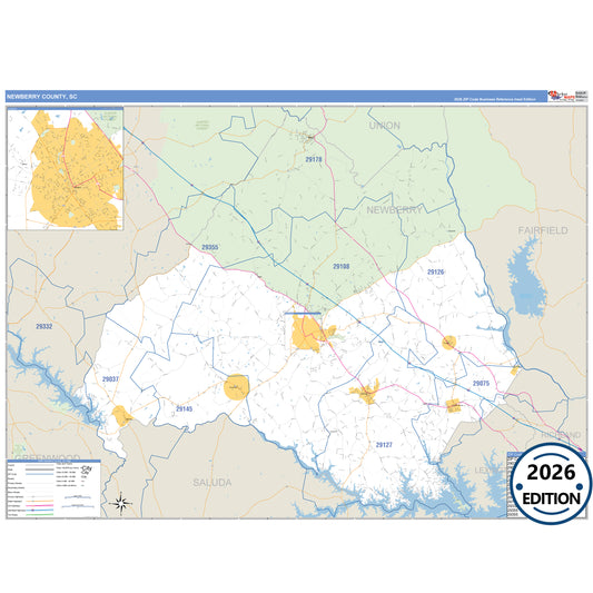 Newberry County, SC Business Reference 5 Digit ZIP Code Wall Map