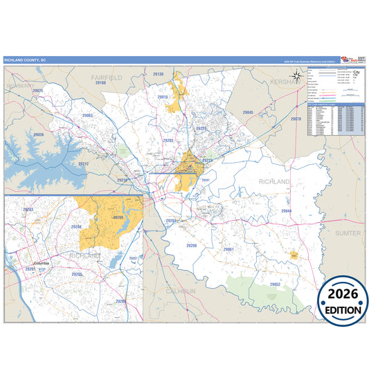 Richland County, SC Business Reference 5 Digit ZIP Code Wall Map