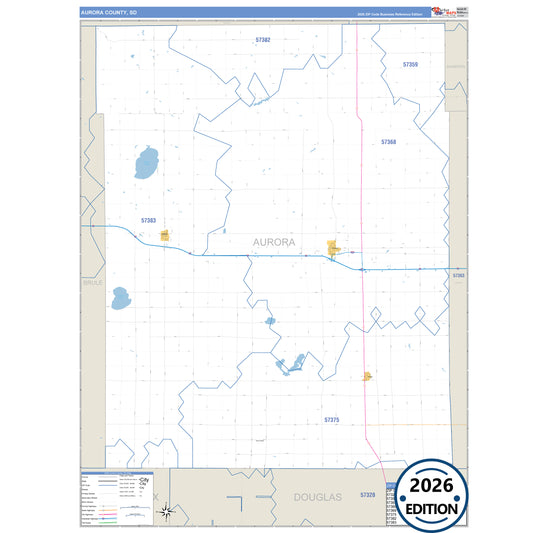 Aurora County, SD Business Reference 5 Digit ZIP Code Wall Map