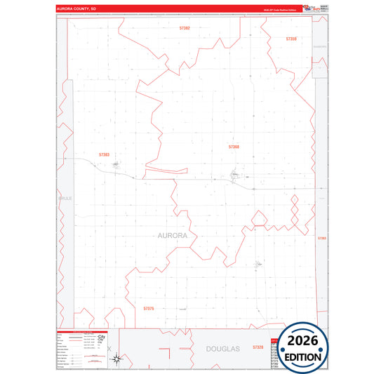 Aurora County, SD Red Line 5 Digit ZIP Code Wall Map