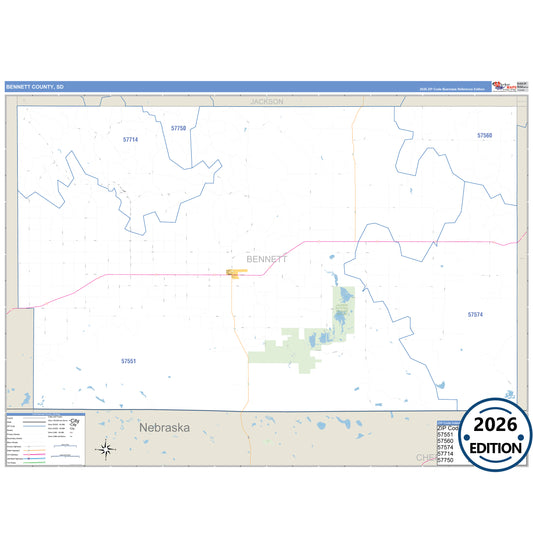 Bennett County, SD Business Reference 5 Digit ZIP Code Wall Map