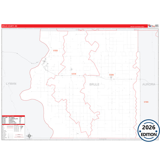Brule County, SD Red Line 5 Digit ZIP Code Wall Map
