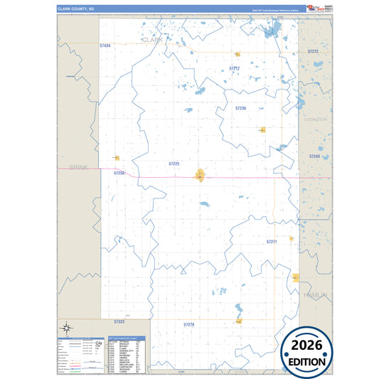 Clark County, SD Business Reference 5 Digit ZIP Code Wall Map