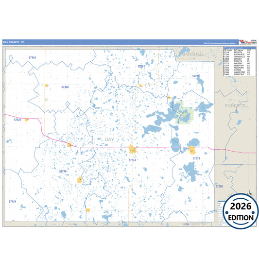 Day County, SD Business Reference 5 Digit ZIP Code Wall Map