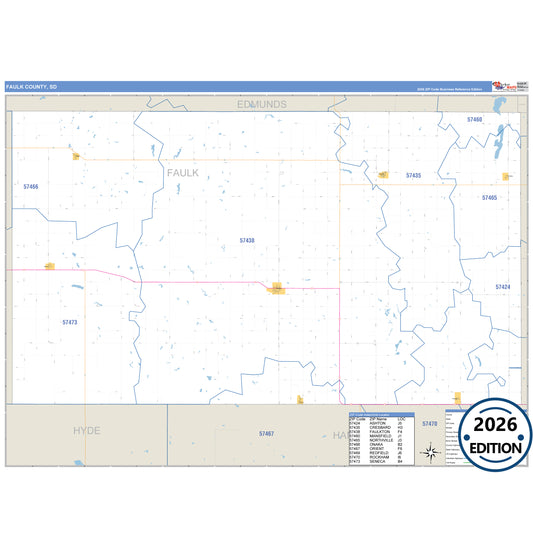 Faulk County, SD Business Reference 5 Digit ZIP Code Wall Map