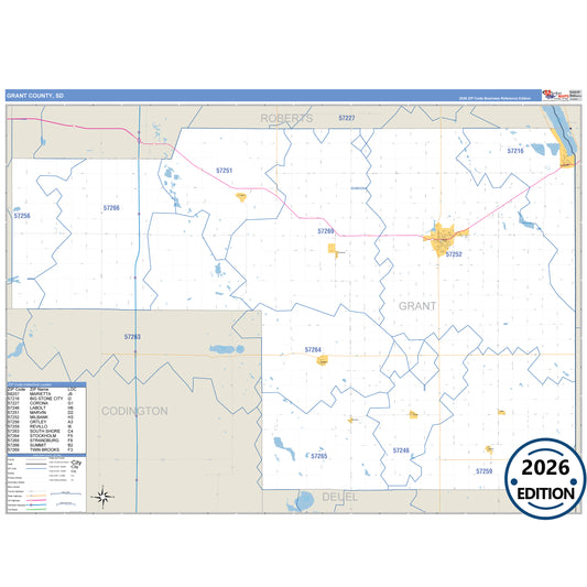 Grant County, SD Business Reference 5 Digit ZIP Code Wall Map