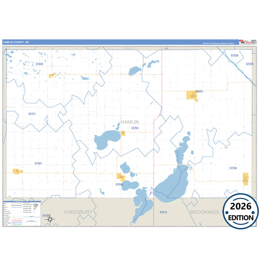 Hamlin County, SD Business Reference 5 Digit ZIP Code Wall Map