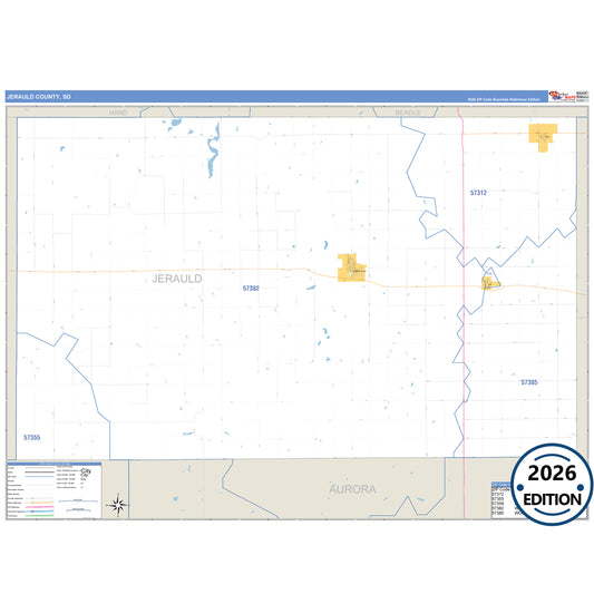 Jerauld County, SD Business Reference 5 Digit ZIP Code Wall Map