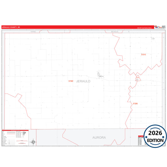 Jerauld County, SD Red Line 5 Digit ZIP Code Wall Map