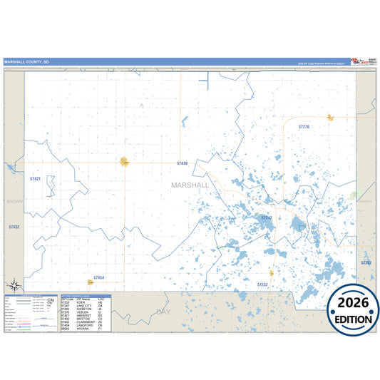 Marshall County, SD Business Reference 5 Digit ZIP Code Wall Map