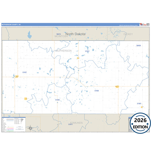McPherson County, SD Business Reference 5 Digit ZIP Code Wall Map