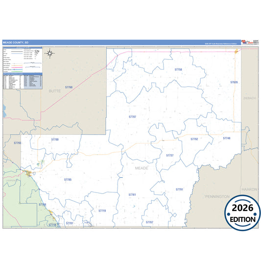 Meade County, SD Business Reference 5 Digit ZIP Code Wall Map