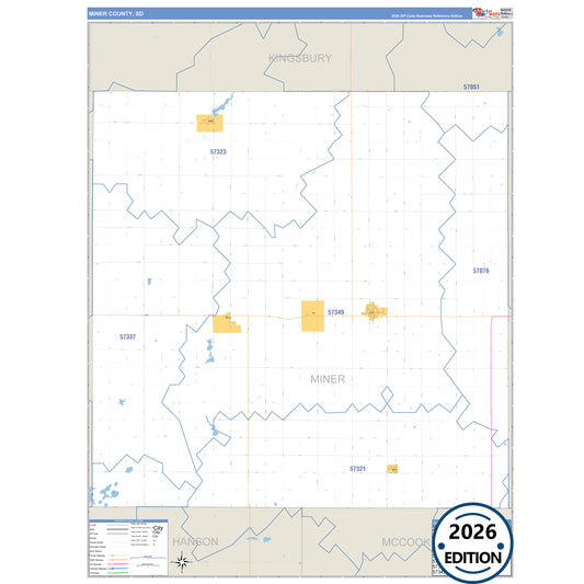Miner County, SD Business Reference 5 Digit ZIP Code Wall Map
