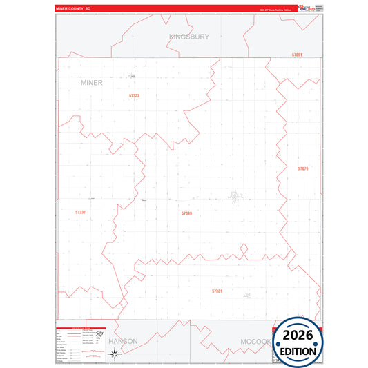 Miner County, SD Red Line 5 Digit ZIP Code Wall Map