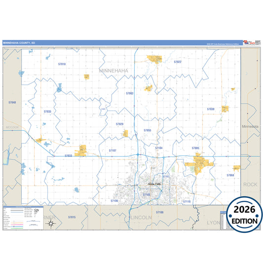 Minnehaha County, SD Business Reference 5 Digit ZIP Code Wall Map