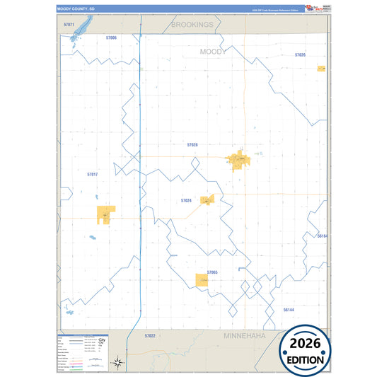 Moody County, SD Business Reference 5 Digit ZIP Code Wall Map