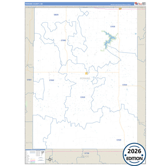 Perkins County, SD Business Reference 5 Digit ZIP Code Wall Map