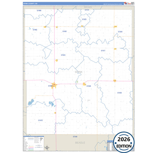 Spink County, SD Business Reference 5 Digit ZIP Code Wall Map