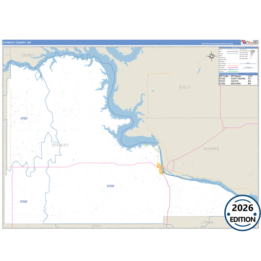 Stanley County, SD Business Reference 5 Digit ZIP Code Wall Map