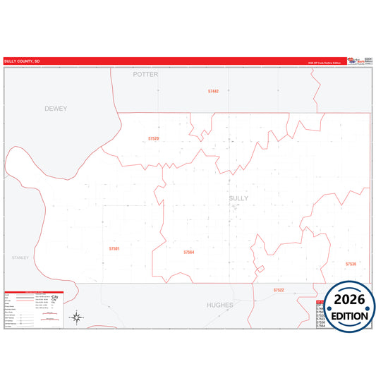 Sully County, SD Red Line 5 Digit ZIP Code Wall Map