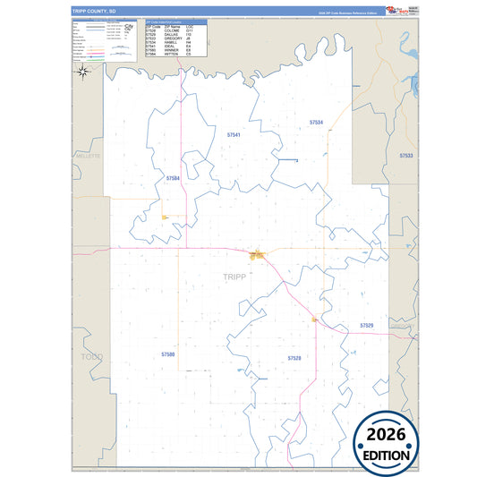 Tripp County, SD Business Reference 5 Digit ZIP Code Wall Map