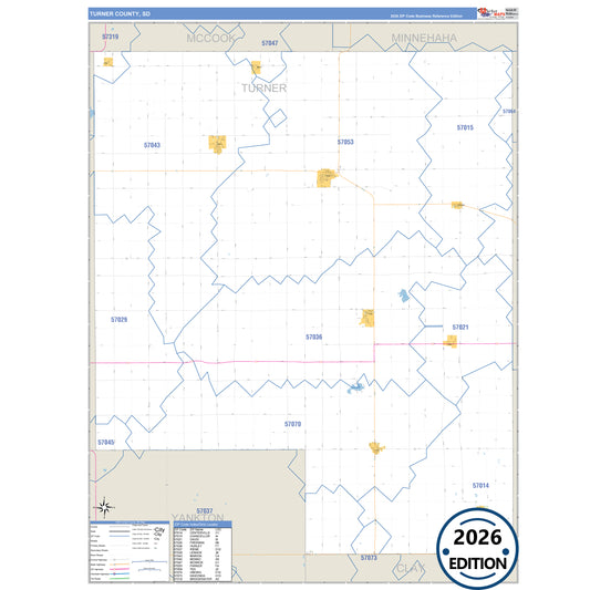 Turner County, SD Business Reference 5 Digit ZIP Code Wall Map