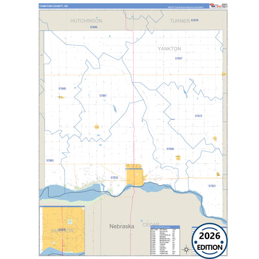 Yankton County, SD Business Reference 5 Digit ZIP Code Wall Map