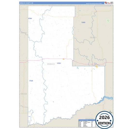 Ziebach County, SD Business Reference 5 Digit ZIP Code Wall Map