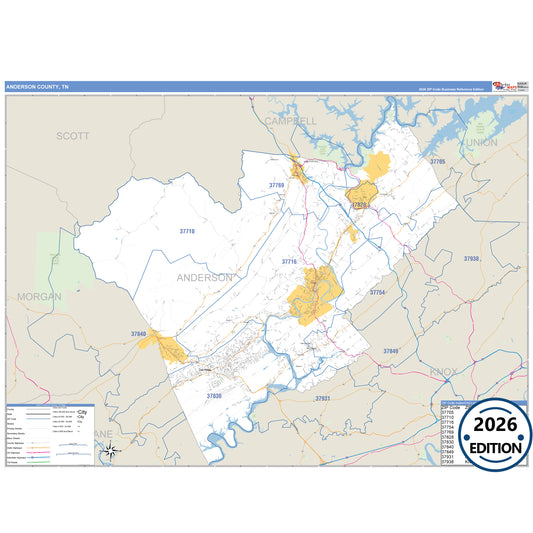 Anderson County, TN Business Reference 5 Digit ZIP Code Wall Map
