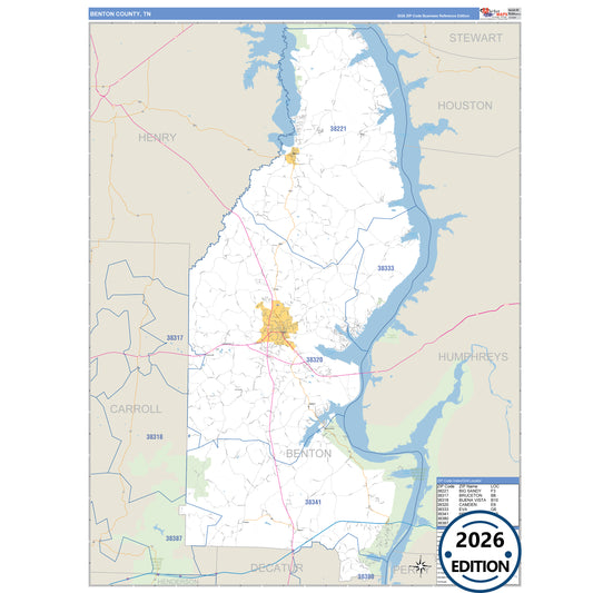 Benton County, TN Business Reference 5 Digit ZIP Code Wall Map
