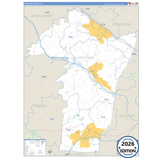 Cheatham County, TN Business Reference 5 Digit ZIP Code Wall Map