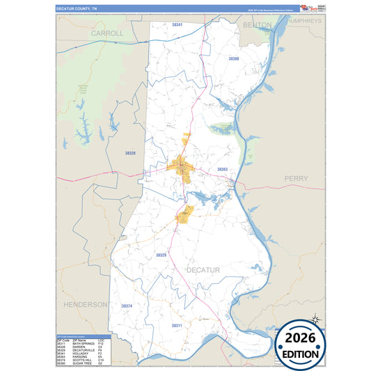 Decatur County, TN Business Reference 5 Digit ZIP Code Wall Map