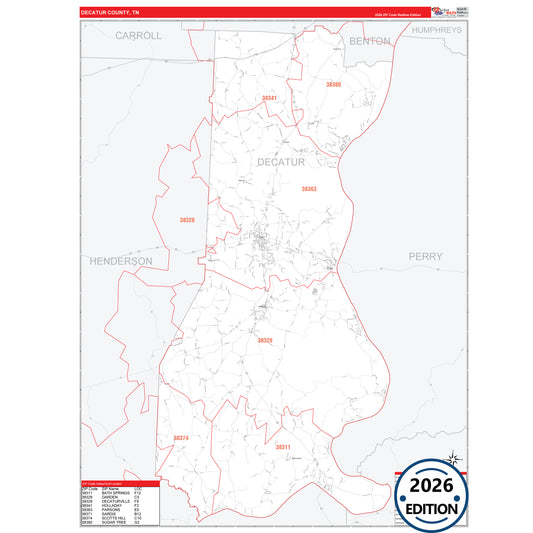 Decatur County, TN Red Line 5 Digit ZIP Code Wall Map