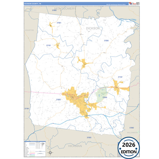 Dickson County, TN Business Reference 5 Digit ZIP Code Wall Map