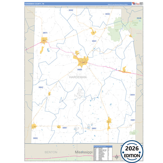 Hardeman County, TN Business Reference 5 Digit ZIP Code Wall Map