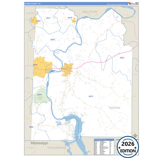 Hardin County, TN Business Reference 5 Digit ZIP Code Wall Map