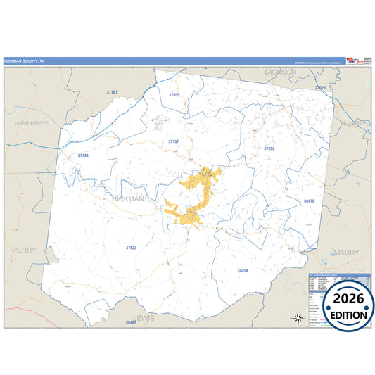 Hickman County, TN Business Reference 5 Digit ZIP Code Wall Map