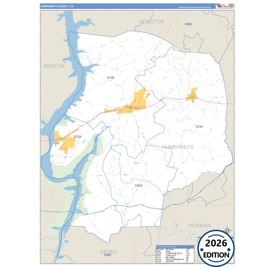Humphreys County, TN Business Reference 5 Digit ZIP Code Wall Map