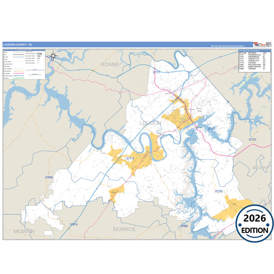 Loudon County, TN Business Reference 5 Digit ZIP Code Wall Map