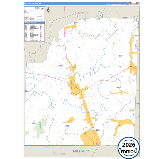 McNairy County, TN Business Reference 5 Digit ZIP Code Wall Map