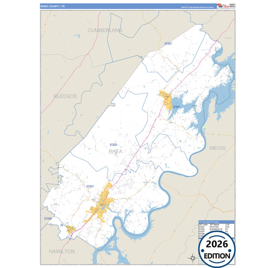 Rhea County, TN Business Reference 5 Digit ZIP Code Wall Map