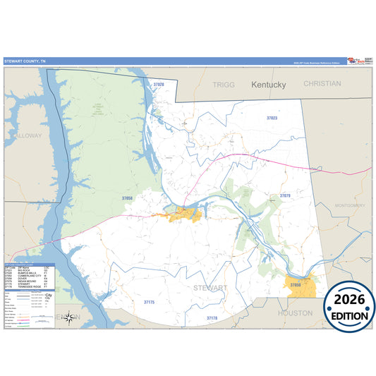 Stewart County, TN Business Reference 5 Digit ZIP Code Wall Map